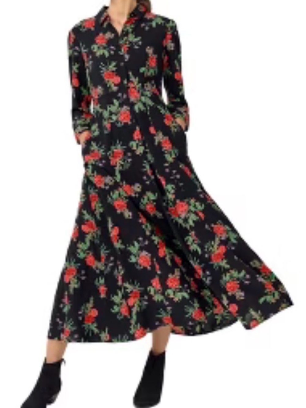 ellos Black Maxi Dress with Red Rose Print
